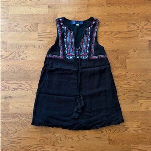 Blue Rain Women Dress XS Black Tank Sun Party Embroidery Boho Mini Franchesca’s